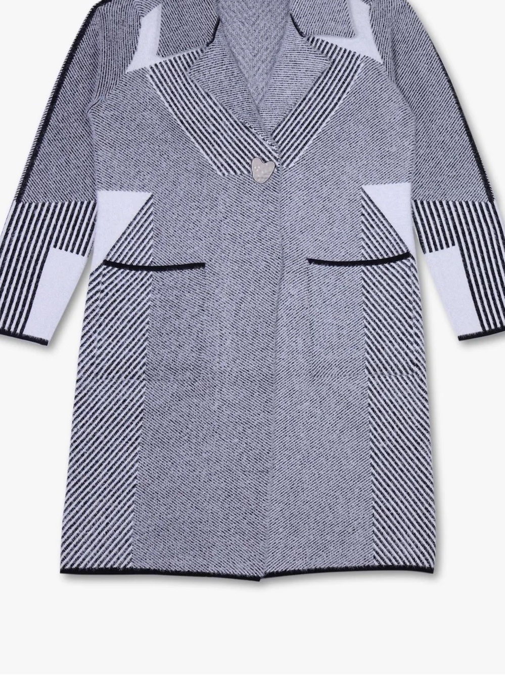Melanie Lyne Brand New Black & White Patterned Coat with Heart Button